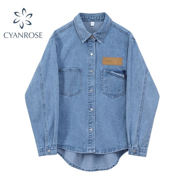 women's denim shirt coat cardigan single breasted lapel casual oversized blue jacket female fashion boyfriend chic ins 210430, Black;brown
women's denim shirt coat cardigan single breasted lapel casual oversized blue jacket female fashion boyfriend chic ins 210430, Black;brown