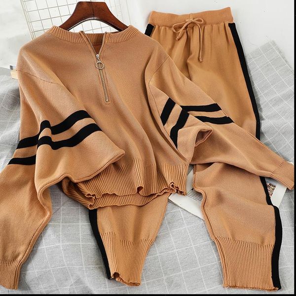 harajuku tracksuit knit 2 pieces womenpant sets long bat sleeve striped knitted zipper pullover sweater haren cropped pants, White
harajuku tracksuit knit 2 pieces womenpant sets long bat sleeve striped knitted zipper pullover sweater haren cropped pants, White