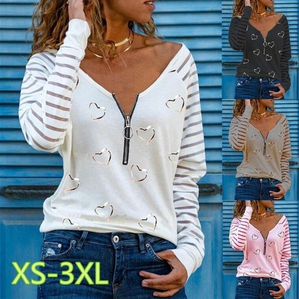 women's t-shirt autumn v-neck zipper love print loose long sleeve casual pullover shirt roupas feminino, White
women's t-shirt autumn v-neck zipper love print loose long sleeve casual pullover shirt roupas feminino, White