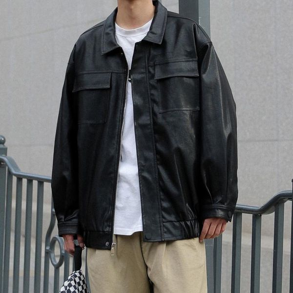 men's jackets neploha 2021 autumn motorcycle leather casual jacket solid color lapel male coat streetwear vantage cool cardigan, Black;brown
men's jackets neploha 2021 autumn motorcycle leather casual jacket solid color lapel male coat streetwear vantage cool cardigan, Black;brown