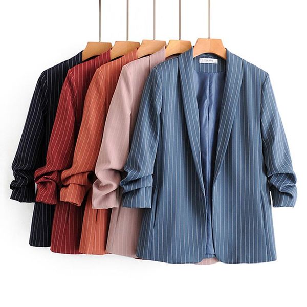 women's suits & blazers vertical stripe office blazer women long sleeve striped elegant lady korean fashion style chic no button, White;black
women's suits & blazers vertical stripe office blazer women long sleeve striped elegant lady korean fashion style chic no button, White;black