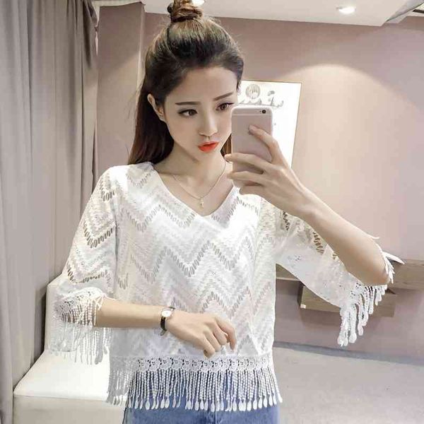 women's clothing fashion summer white lace plus size 3xl blouses shirt v-collar tassel blusas femininas elegante 864j 210420
women's clothing fashion summer white lace plus size 3xl blouses shirt v-collar tassel blusas femininas elegante 864j 210420