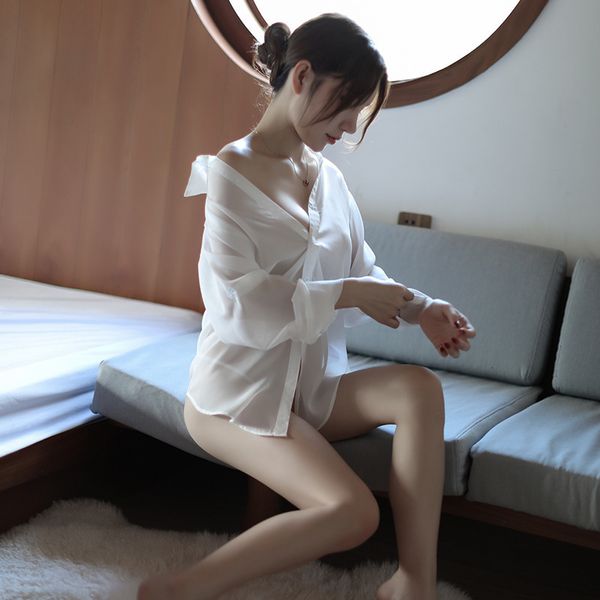of thin style coquettish full shirt chiffon perspective fun underwear women's uniform seductive clothing, Black;white
of thin style coquettish full shirt chiffon perspective fun underwear women's uniform seductive clothing, Black;white