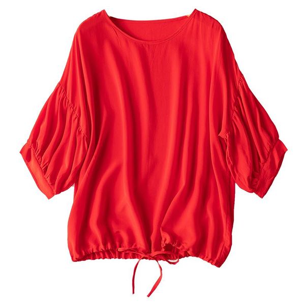 women's blouses & shirts summer arrive 100% silk loose lantern sleeve half sleeved shirt, White
women's blouses & shirts summer arrive 100% silk loose lantern sleeve half sleeved shirt, White