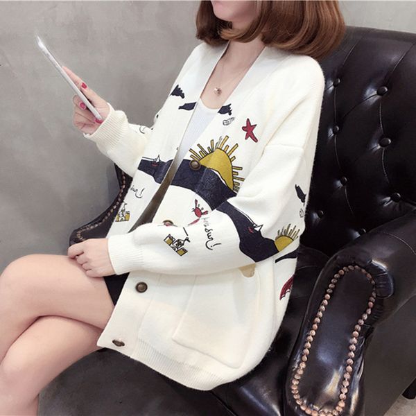 coat autumn winter cardigan in women's knitted or crocheted korean woman's loose and wild gown from the cartoon printed jacket tid, Tan;black
coat autumn winter cardigan in women's knitted or crocheted korean woman's loose and wild gown from the cartoon printed jacket tid, Tan;black