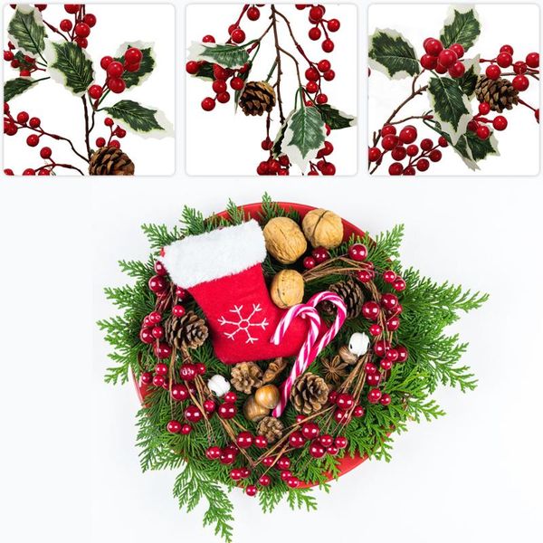 christmas artificial long rattan vine leaves plant red fruit pine cones flower arrangement atmosphere indoor wall decor decorative flowers &
christmas artificial long rattan vine leaves plant red fruit pine cones flower arrangement atmosphere indoor wall decor decorative flowers &