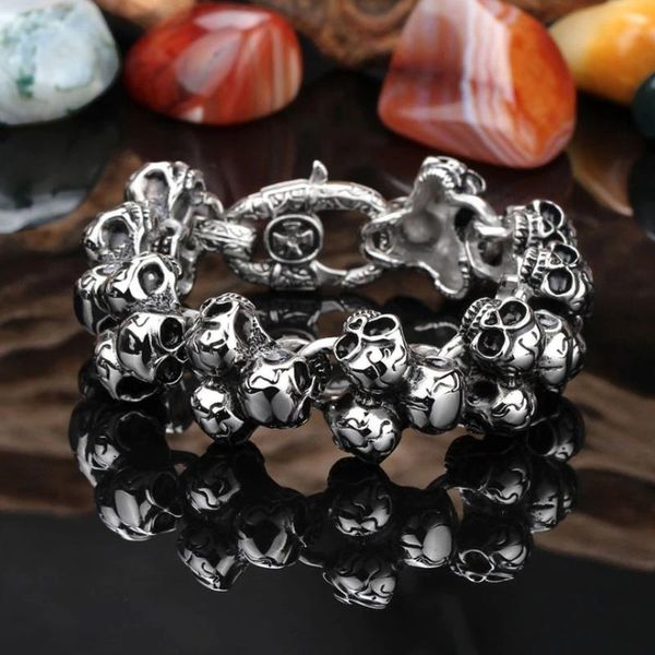link, chain neo gothic skull metal bracelet for men rock party rider jewelry, Black
link, chain neo gothic skull metal bracelet for men rock party rider jewelry, Black