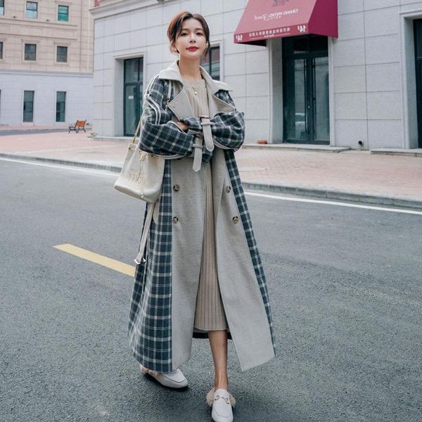 women's wool & blends 2021 winter long stitching woolen coat casual fashion loose plaid jacket thick warm high-quality blend jackets, Black
women's wool & blends 2021 winter long stitching woolen coat casual fashion loose plaid jacket thick warm high-quality blend jackets, Black
