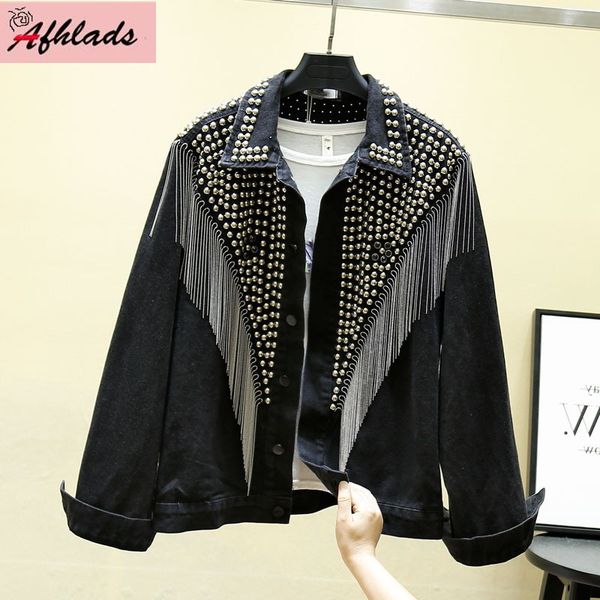 autumn denim jacket coat women rivet tassel chain short woman loose streetwear long sleeve black coats outerwear 200919, Black;brown
autumn denim jacket coat women rivet tassel chain short woman loose streetwear long sleeve black coats outerwear 200919, Black;brown
