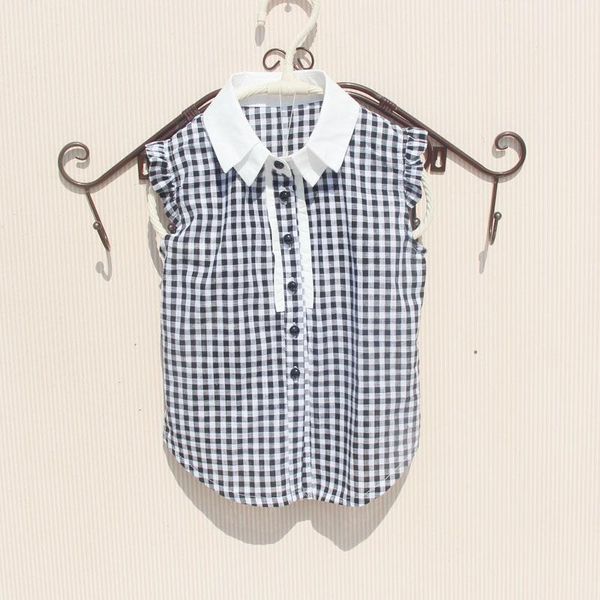 summer plaid blouse for kids girls sleeveless white black cotton children clothes teenage turn-down collar shirts 2021
summer plaid blouse for kids girls sleeveless white black cotton children clothes teenage turn-down collar shirts 2021