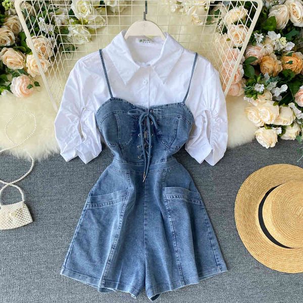 women's tracksuits suit style ladies shirt design niche pleated short-sleeved all-match suspender jumpsuit two-piece suit fr9s, Gray
women's tracksuits suit style ladies shirt design niche pleated short-sleeved all-match suspender jumpsuit two-piece suit fr9s, Gray