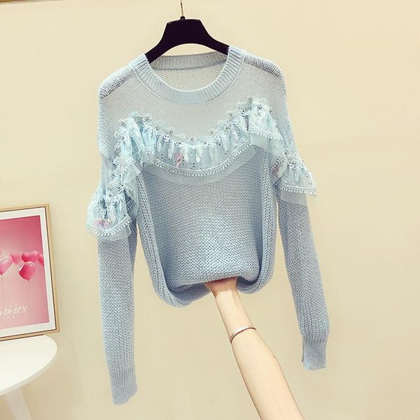 women's sweaters stitching lace ruffled sequin sweater women long sleeve thin pullover clothes 2021 autumn and winter casual femme, White;black
women's sweaters stitching lace ruffled sequin sweater women long sleeve thin pullover clothes 2021 autumn and winter casual femme, White;black