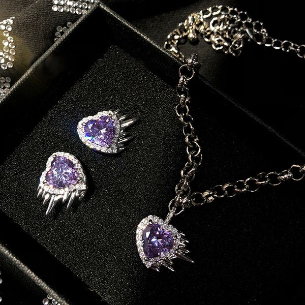purple crystal pendant heart clavicle necklace jewelry chains earrings studs, Silver
purple crystal pendant heart clavicle necklace jewelry chains earrings studs, Silver
