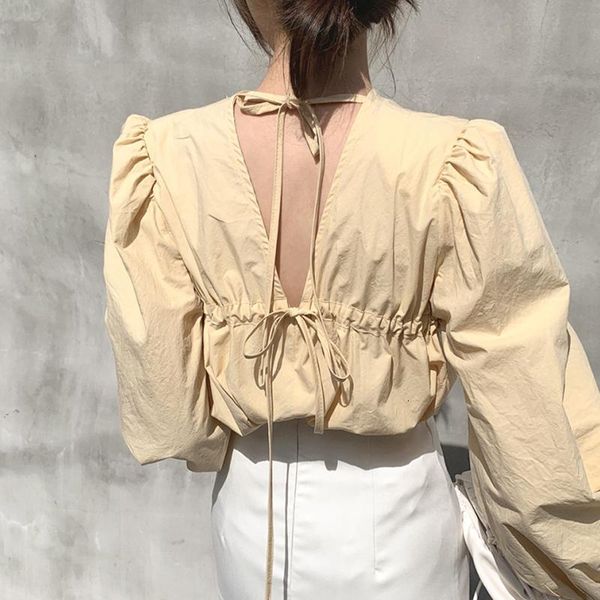 women's blouses & shirts imucci summer korean chic temperament round neck loose leak back tie bow solid color bubble sleeve shirt femal, White
women's blouses & shirts imucci summer korean chic temperament round neck loose leak back tie bow solid color bubble sleeve shirt femal, White