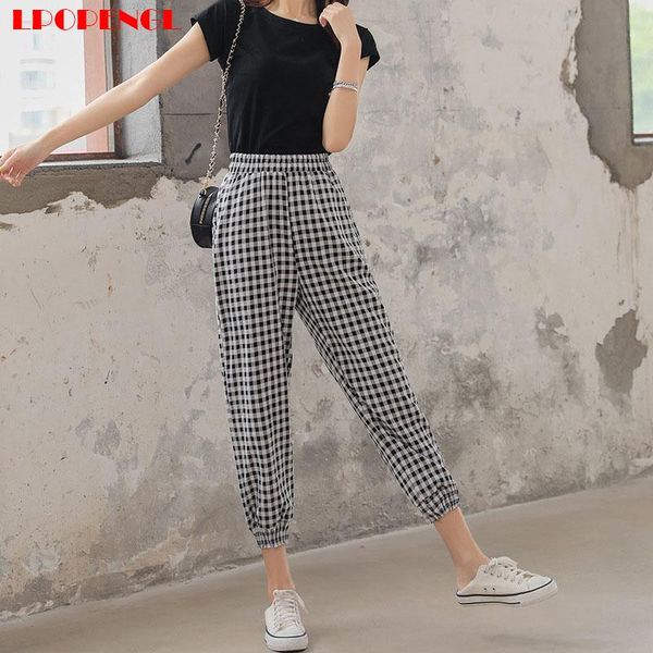 spring autumn check trousers women's regular style loose high waist slim fashion all-match polyester material pants & capris, Black;white
spring autumn check trousers women's regular style loose high waist slim fashion all-match polyester material pants & capris, Black;white
