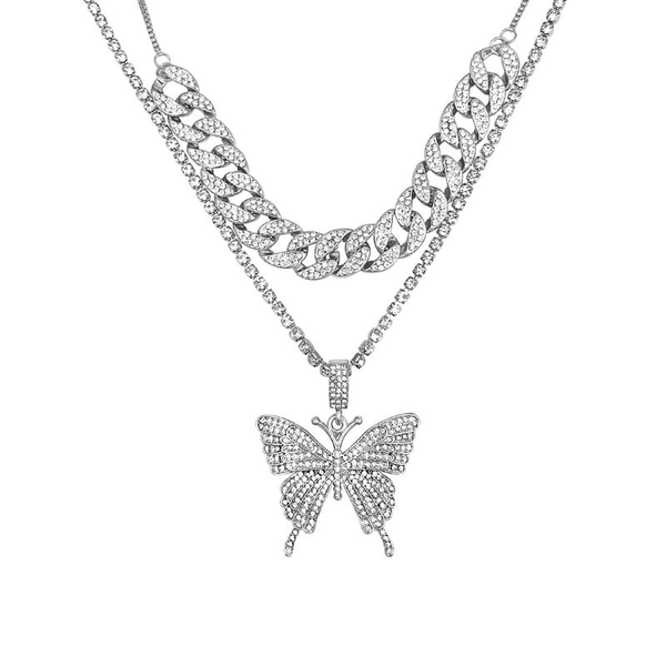 retro set cuban butterfly necklace european and american jewelry exaggerated micro-inlaid rhinestone clavicle chain female, Silver
retro set cuban butterfly necklace european and american jewelry exaggerated micro-inlaid rhinestone clavicle chain female, Silver
