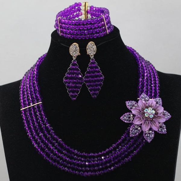 earrings & necklace purple crystal beads set gold nigerian wedding african jewelry 5 layers alj696, Silver
earrings & necklace purple crystal beads set gold nigerian wedding african jewelry 5 layers alj696, Silver