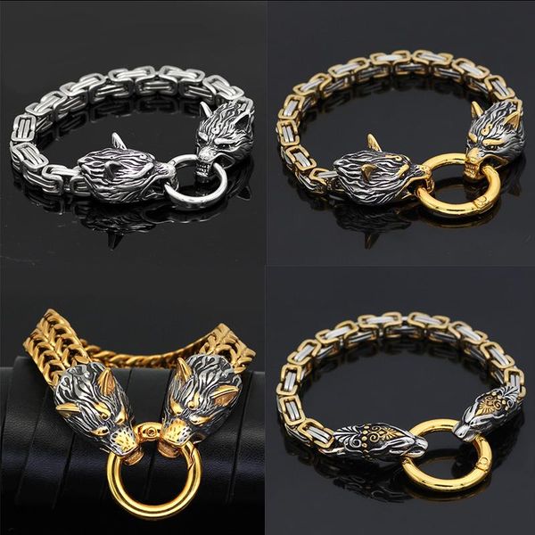 link, chain vintage nordic punk viking wolf charm bracelet men titanium steel wristband head bangles amulet accessories jewelry, Black
link, chain vintage nordic punk viking wolf charm bracelet men titanium steel wristband head bangles amulet accessories jewelry, Black