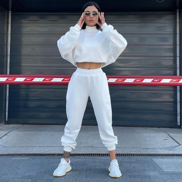 women's two piece pants long sleeved half-high collar sweatershirt women fleece thickening suit outfit two-piece loose sport leisure, White
women's two piece pants long sleeved half-high collar sweatershirt women fleece thickening suit outfit two-piece loose sport leisure, White