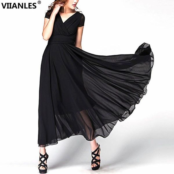 casual dresses viianles female party dress women long maxi bohemia v-neck short sleeve chiffon summer vestidos, Black;gray
casual dresses viianles female party dress women long maxi bohemia v-neck short sleeve chiffon summer vestidos, Black;gray