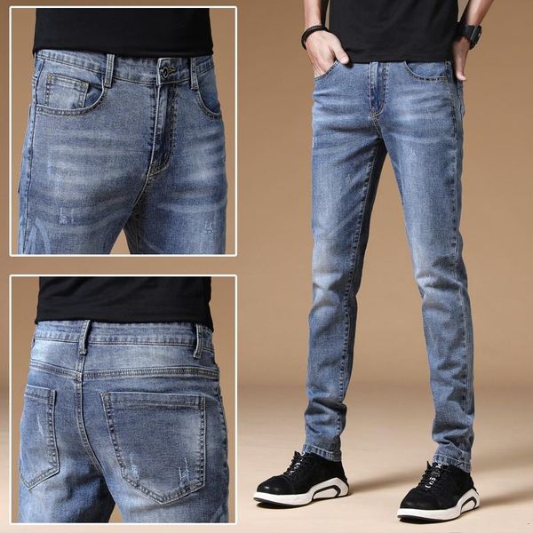 men's jeans distressed slim fit pants for korean fashion trends business casual men clothes vintage denim trouser plus size streetwear, Blue
men's jeans distressed slim fit pants for korean fashion trends business casual men clothes vintage denim trouser plus size streetwear, Blue