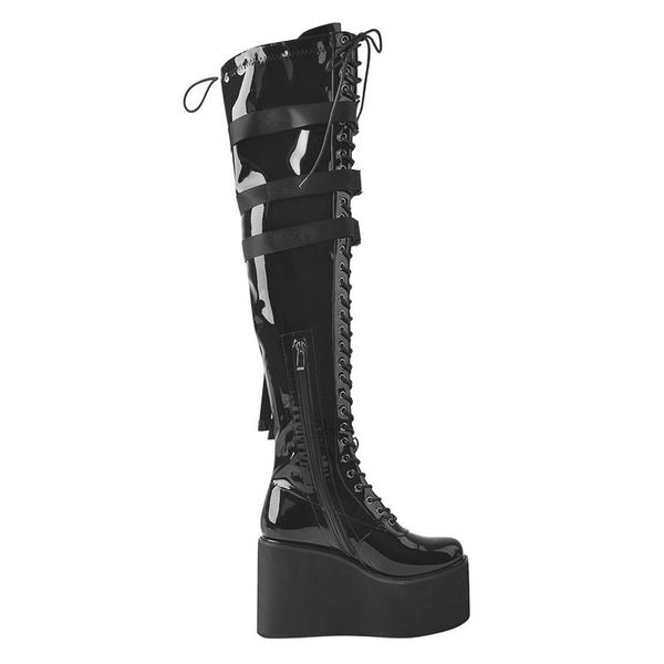 boots richealnana platform round toe over the knee shoes wedges lace-up patent leather zipper belt buckle big size, Black
boots richealnana platform round toe over the knee shoes wedges lace-up patent leather zipper belt buckle big size, Black