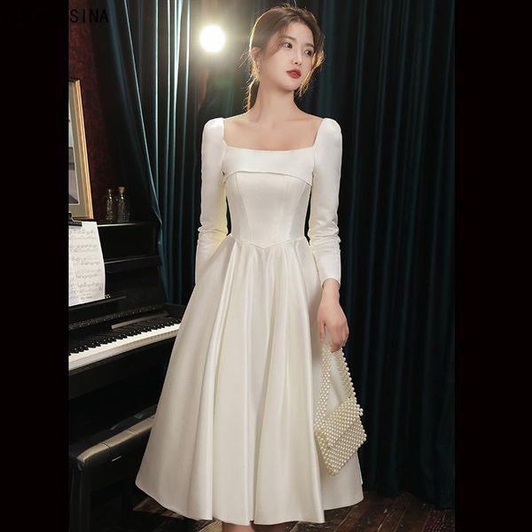 party dresses kaunissina elegant satin cocktail square collar long sleeve a-line pleated white simple formal dress women vestido, White;black
party dresses kaunissina elegant satin cocktail square collar long sleeve a-line pleated white simple formal dress women vestido, White;black