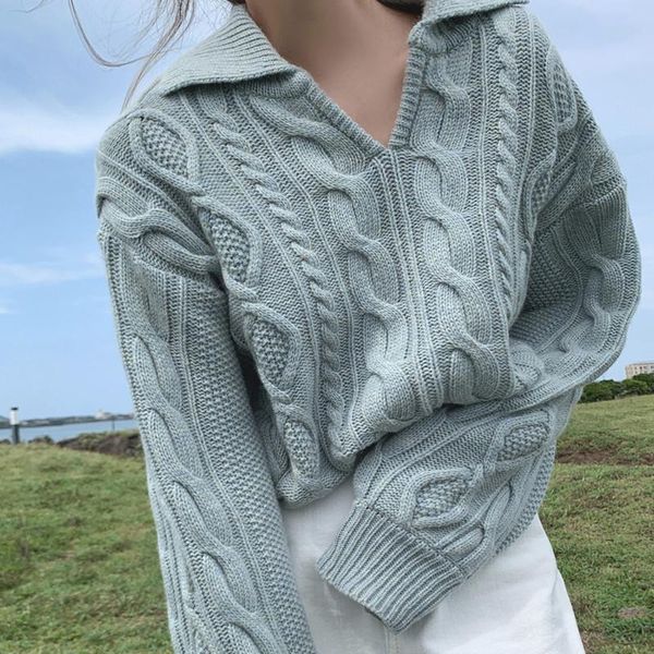 retro women sweater pullovers knitted casual solid autumn turn-down collar feminine loose all match soft sweet women's sweaters, White;black
retro women sweater pullovers knitted casual solid autumn turn-down collar feminine loose all match soft sweet women's sweaters, White;black