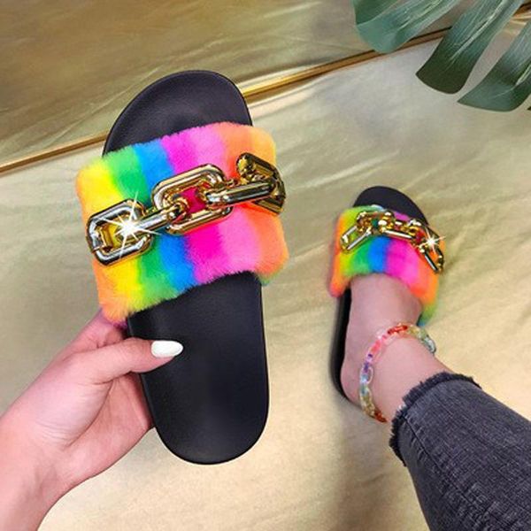 slippers 2021 gold metal chain women fur summer rainbow color slides shoes autumn home furry flat sandals outdoor flip flops, Black
slippers 2021 gold metal chain women fur summer rainbow color slides shoes autumn home furry flat sandals outdoor flip flops, Black