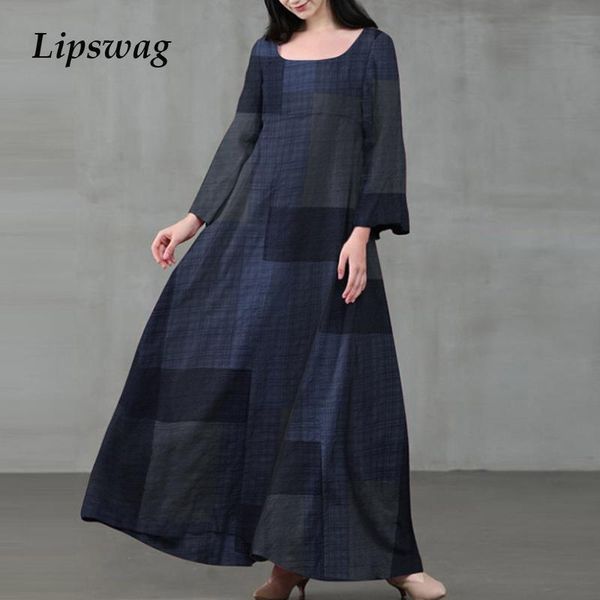 casual dresses 2021 spring women cotton linen maxi elegant plaid print flare sleeve loose dress autumn ladies plus size vestidos, Black;gray
casual dresses 2021 spring women cotton linen maxi elegant plaid print flare sleeve loose dress autumn ladies plus size vestidos, Black;gray