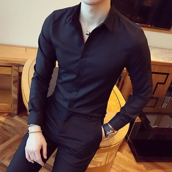 spring and summer long-sleeved shirt men's solid color slim youth casual shirts, White;black
spring and summer long-sleeved shirt men's solid color slim youth casual shirts, White;black