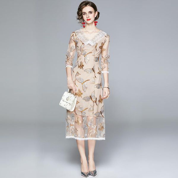 casual dresses quality tulle lace embroidered dress summer autumn women white collar midi sequined party dragonfly, Black;gray
casual dresses quality tulle lace embroidered dress summer autumn women white collar midi sequined party dragonfly, Black;gray
