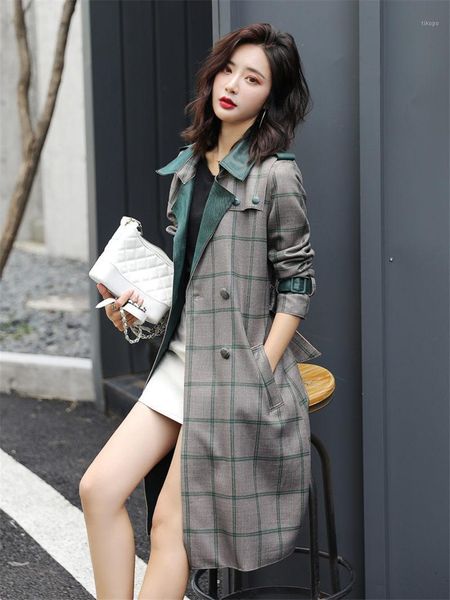 women's trench coats suede plaid windbreaker long coat 2021 autumn fashion double-breasted spring and temperament belt f19651, Tan;black
women's trench coats suede plaid windbreaker long coat 2021 autumn fashion double-breasted spring and temperament belt f19651, Tan;black