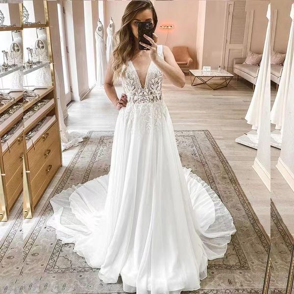 other wedding dresses princess dress v-neck sleeveless boho 2021 sweep train chiffon robe de mairee charming for women, White
other wedding dresses princess dress v-neck sleeveless boho 2021 sweep train chiffon robe de mairee charming for women, White