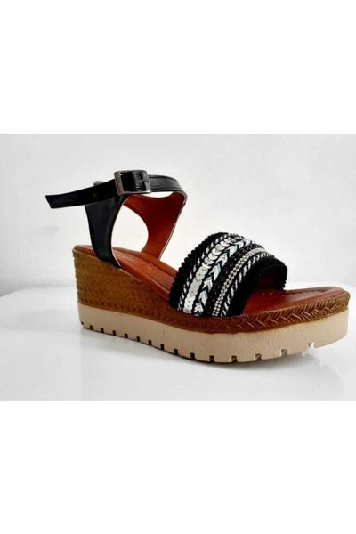 sandals women white sealant base pearl sequins detailed, Black