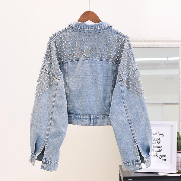 european vintage short jeans jacket coat woman 2021 autumn heavy rivet loose bat sleeve denim jackets women's casual outerwear, Black;brown
european vintage short jeans jacket coat woman 2021 autumn heavy rivet loose bat sleeve denim jackets women's casual outerwear, Black;brown