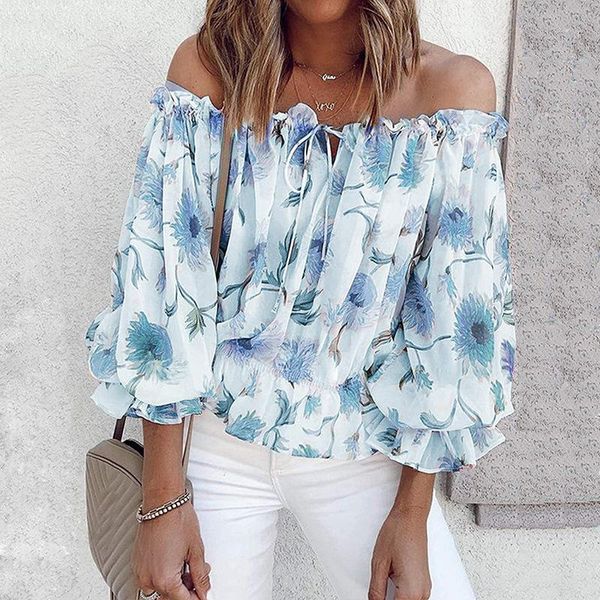 women's blouses & shirts off shoulder printed puff long sleeve slash vintage ladies office, White
women's blouses & shirts off shoulder printed puff long sleeve slash vintage ladies office, White