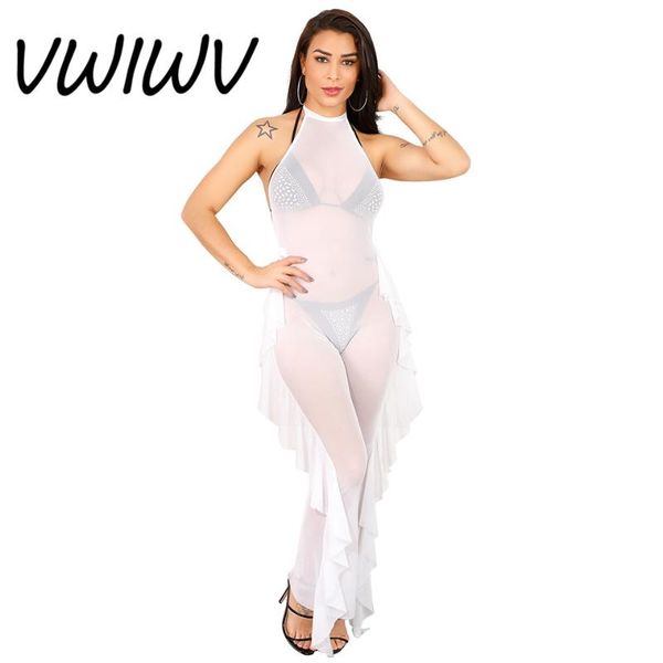 women's jumpsuits & rompers vwiwv women fashion jumpsuit loose leg side ruffles sleeveless backless mesh see through beach cover up, Black;white
women's jumpsuits & rompers vwiwv women fashion jumpsuit loose leg side ruffles sleeveless backless mesh see through beach cover up, Black;white