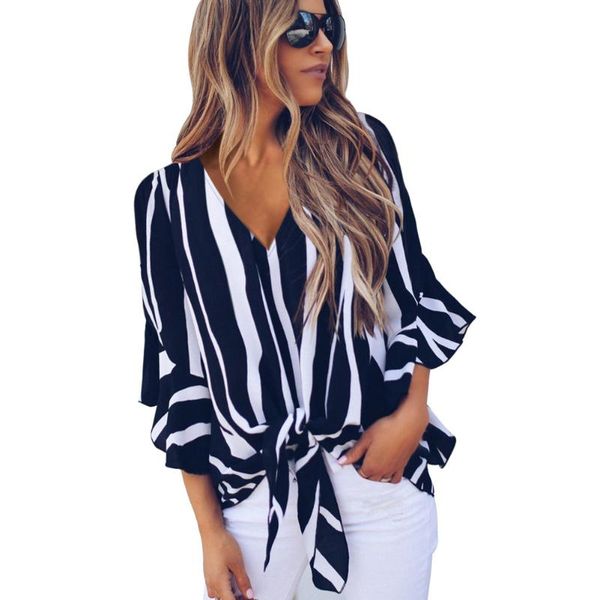women vertical stripes v neck 3/4 sleeve blouse lightweight comfortable fabric crafted for seasons to wear women's blouses & shirts, White
women vertical stripes v neck 3/4 sleeve blouse lightweight comfortable fabric crafted for seasons to wear women's blouses & shirts, White