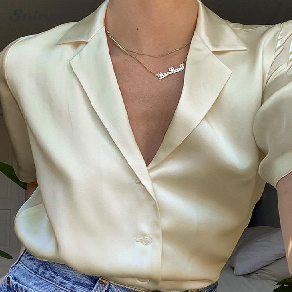 women's blouses & shirts 2021 office lady short v-neck satin shirt turn-down collar sleeve button blusas solid fashion casual blouse, White
women's blouses & shirts 2021 office lady short v-neck satin shirt turn-down collar sleeve button blusas solid fashion casual blouse, White