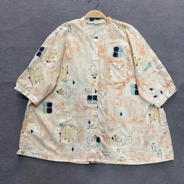 women's blouses & shirts johnature summer japanese womens and 2021 vintage cotton o-neck short sleeve loose female, White
women's blouses & shirts johnature summer japanese womens and 2021 vintage cotton o-neck short sleeve loose female, White