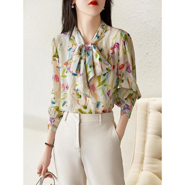women's blouses & shirts floral chiffon women blouse summer 2021 bow neck long-sleeved slim elegant office lady pulls outwear, White
women's blouses & shirts floral chiffon women blouse summer 2021 bow neck long-sleeved slim elegant office lady pulls outwear, White