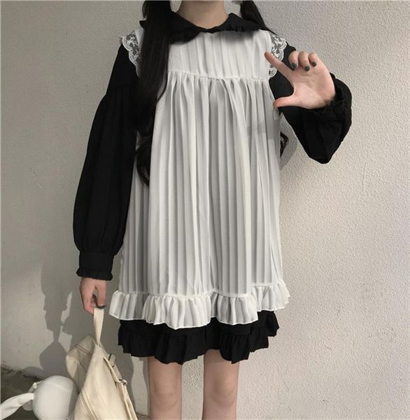 japanese lolita style 2 pcs womens dresses net yarn mini autumn peter pan collar ruffles cute kawaii cosplay girls, Black;gray
japanese lolita style 2 pcs womens dresses net yarn mini autumn peter pan collar ruffles cute kawaii cosplay girls, Black;gray