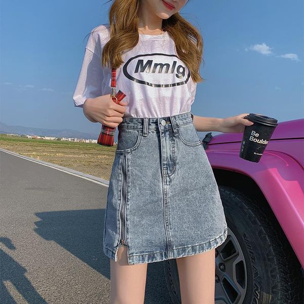 skirts denim skirt 2021 high-waist a-line is thin short summer ladies, Black