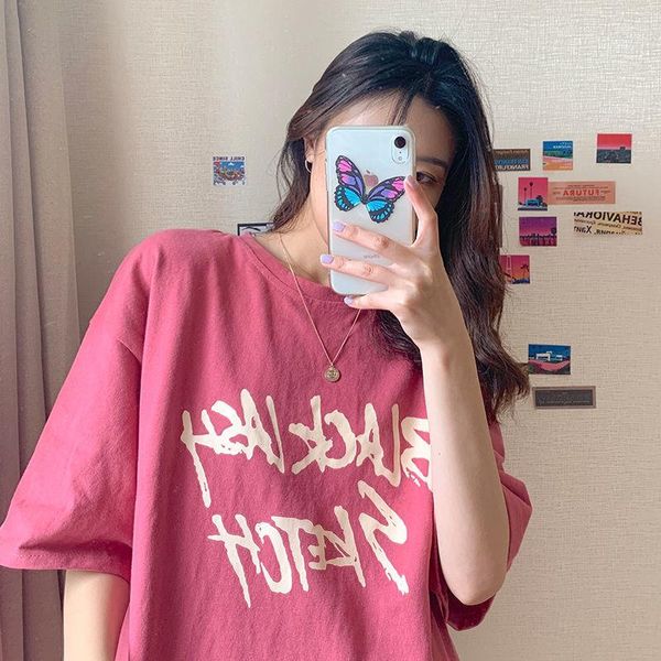 women's t-shirt cotton short sleeve 2021 summer korean loose style harajuku lazy letter girls tees, White
women's t-shirt cotton short sleeve 2021 summer korean loose style harajuku lazy letter girls tees, White