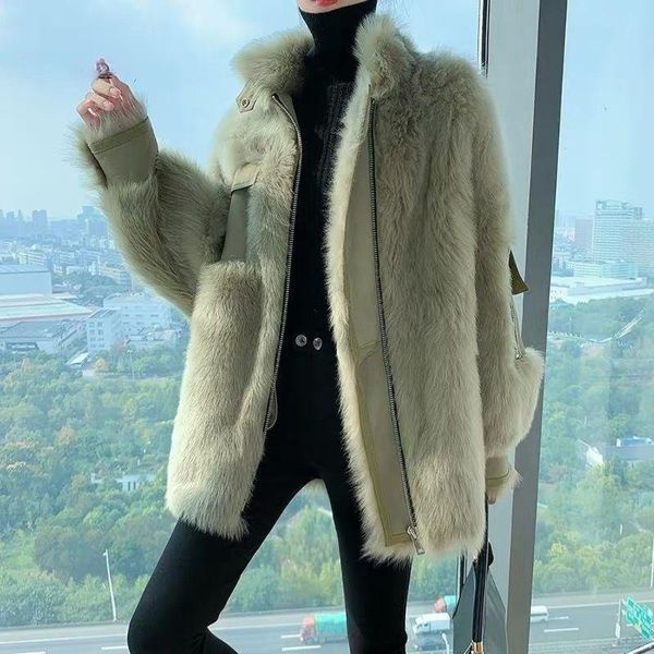 women's leather & faux 2021 female autumn double-faced fur wool coats ladies thick warm winter coat women mid-length sheep shearing out, Black
women's leather & faux 2021 female autumn double-faced fur wool coats ladies thick warm winter coat women mid-length sheep shearing out, Black