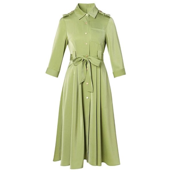 casual dresses dress 2021 spring fashion lapel strap epaulet single breasted a-line long sleeve turn down collar, Black;gray