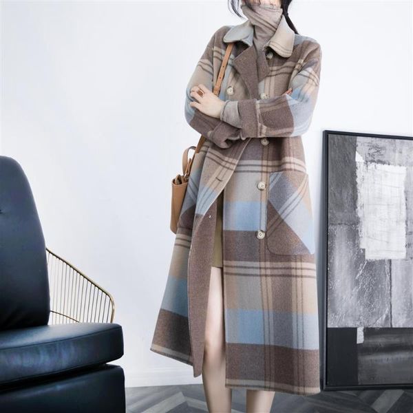 women's wool & blends clothes oversized plaid woolen coat long 2021 winter over-the-knee double-breasted big pocket loose, Black
women's wool & blends clothes oversized plaid woolen coat long 2021 winter over-the-knee double-breasted big pocket loose, Black