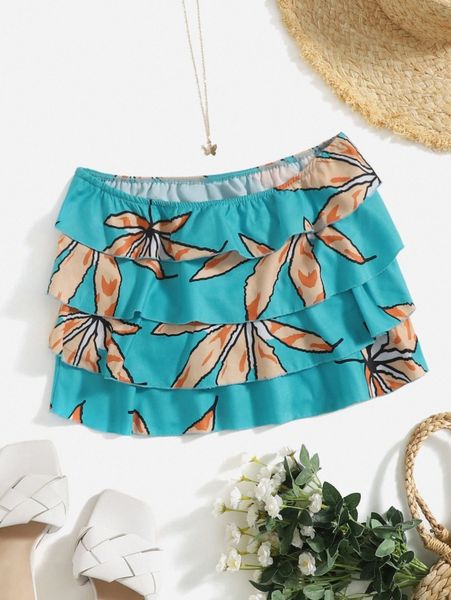 plants print layered tube z3zw#, White 
plants print layered tube z3zw#, White