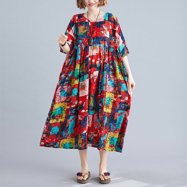 johnature women vintage dresses o-neck short sleeve print floral summer high waist women casual dresses 210521, Black;gray
johnature women vintage dresses o-neck short sleeve print floral summer high waist women casual dresses 210521, Black;gray